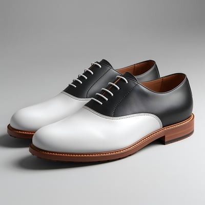 Crafted Leather Mens Black White Leather Saddle Golf Dress Shoes