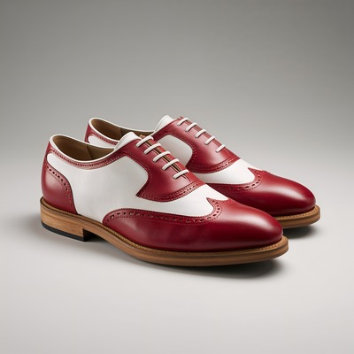 Crafted Leather Mens Red White Leather Wingtip Oxford Dress Shoes