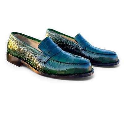 Crafted leather mens classic green crocodile/alligator leather loafers dress shoes