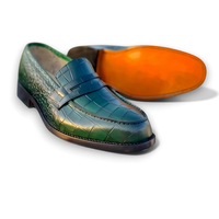 Crafted Leather Mens Classic Green Crocodile/Alligator Leather Loafers Dress Shoes - Thumbnail 1