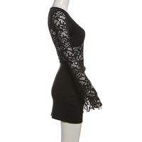 High-waisted, solid-colored, fashionable V-neck long-sleeved bodycon dress. - Thumbnail 2