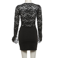 High-waisted, solid-colored, fashionable V-neck long-sleeved bodycon dress. - Thumbnail 5