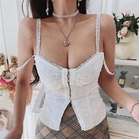 Slim-fitting, patchwork top with 3D floral embroidery and spaghetti straps. - Thumbnail 2