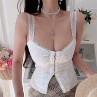 Slim-fitting, patchwork top with 3D floral embroidery and spaghetti straps. - Thumbnail 3