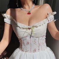 Pastoral style sweet embroidered and patchwork floral top - Thumbnail 2