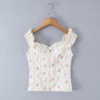 Pastoral style sweet embroidered and patchwork floral top - Thumbnail 5