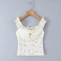 Pastoral style sweet embroidered and patchwork floral top - Thumbnail 6