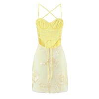 Elegant evening gown with 3D floral embellishments, built-in bra support, and boning. - Thumbnail 1