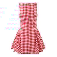 Casual off-the-shoulder, tie-strap, checkered, shirred tank dress. - Thumbnail 1