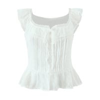 Deep U-neck lace-trimmed spaghetti strap tank top - Thumbnail 2