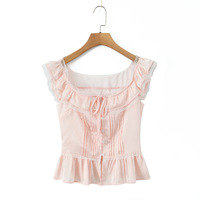 Deep U-neck lace-trimmed spaghetti strap tank top - Thumbnail 1