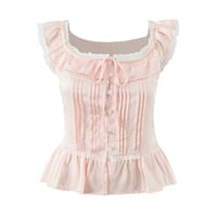 Deep U-neck lace-trimmed spaghetti strap tank top - Thumbnail 2