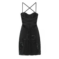 Elegant evening gown with 3D floral embellishments, built-in bra support, and boning. - Thumbnail 1