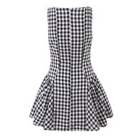 Casual off-the-shoulder, tie-strap, checkered, shirred tank dress. - Thumbnail 1