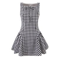 Casual off-the-shoulder, tie-strap, checkered, shirred tank dress. - Thumbnail 2