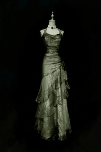 New Style Green A Line Long Prom Dresses Long Evening Dresses