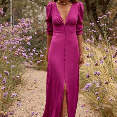 Sexy v neck long prom dresses with front split - Thumbnail 1