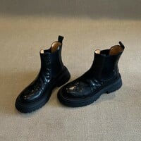 Women's genuine leather round-toe ankle boots Chelsea boots - Thumbnail 1