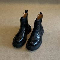 Women's genuine leather round-toe ankle boots Chelsea boots - Thumbnail 3