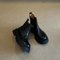 Women's genuine leather round-toe ankle boots Chelsea boots - Thumbnail 4