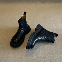 Women's genuine leather round-toe ankle boots Chelsea boots - Thumbnail 5