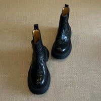 Women's genuine leather round-toe ankle boots Chelsea boots - Thumbnail 6