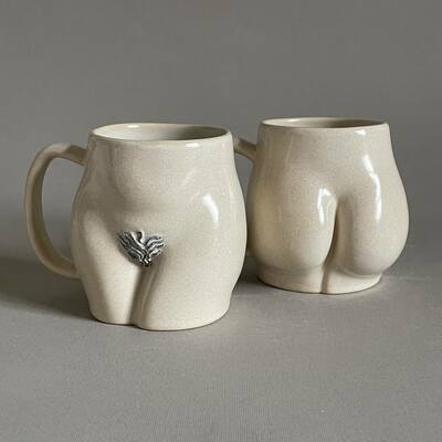 Handmade body positive mug (14 oz) | sculpted torso with pubic hair & yoni ceramic cup | curvy nude art