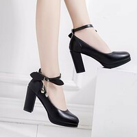 Fashion Pink high heels women pump with bow - Thumbnail 1