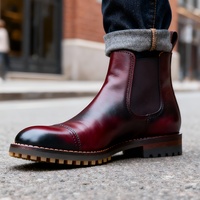 Crafted Leather Mens Burgundy Patina Black Shaded Leather Vibram Sole Chelsea Boot - Thumbnail 1
