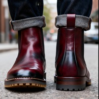 Crafted Leather Mens Burgundy Patina Black Shaded Leather Vibram Sole Chelsea Boot - Thumbnail 2