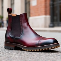 Crafted Leather Mens Burgundy Patina Black Shaded Leather Vibram Sole Chelsea Boot - Thumbnail 3