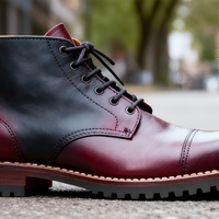 Crafted Leather Mens Burgundy Patina Black Shaded Leather Ankle High Chukka Lace up Boot - Thumbnail 1