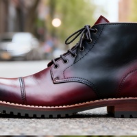 Crafted Leather Mens Burgundy Patina Black Shaded Leather Ankle High Chukka Lace up Boot - Thumbnail 2