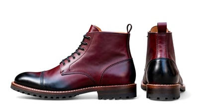 Crafted Leather Mens Burgundy Patina Black Shaded Leather Vibram Sole Chukka Lace up Boot