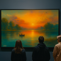 Sunset Solitude - Fisherman in Golden Reflection - Thumbnail 1