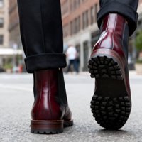 Crafted Leather Mens Burgundy Patina Black Shaded Leather Vibram Sole Chelsea Boot - Thumbnail 1