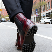 Crafted Leather Mens Burgundy Patina Black Shaded Leather Vibram Sole Chelsea Boot - Thumbnail 2