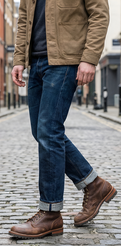 Crafted Leather Mens Brown Leather Vibram Sole Ankle High Lace up Boot