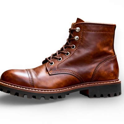 Crafted leather mens brown leather vibram sole ankle high lace up boot