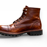 Crafted Leather Mens Brown Leather Vibram Sole Ankle High Lace up Boot - Thumbnail 1