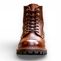 Crafted Leather Mens Brown Leather Vibram Sole Ankle High Lace up Boot - Thumbnail 2