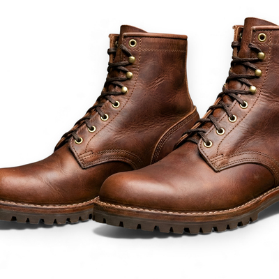 Crafted leather mens brown leather vibram sole ankle high lace up boot