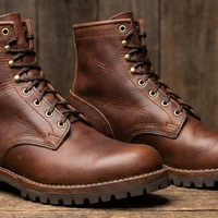 Crafted Leather Mens Brown Leather Vibram Sole Ankle High Lace up Boot - Thumbnail 1