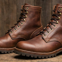 Crafted Leather Mens Brown Leather Vibram Sole Ankle High Lace up Boot - Thumbnail 2