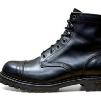 Crafted Leather Mens Black Leather Vibram Sole Ankle High Lace up Boot - Thumbnail 1