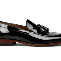 Crafted Leather Mens Black Patent Leather Tassel Loafers Dress Shoes - Thumbnail 1