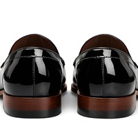 Crafted Leather Mens Black Patent Leather Tassel Loafers Dress Shoes - Thumbnail 4