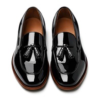 Crafted Leather Mens Black Patent Leather Tassel Loafers Dress Shoes - Thumbnail 2