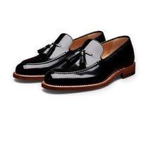 Crafted Leather Mens Black Patent Leather Tassel Loafers Dress Shoes - Thumbnail 1