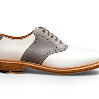 Crafted Leather Mens White Gray Leather Saddle Golf Dress Shoes - Thumbnail 1
